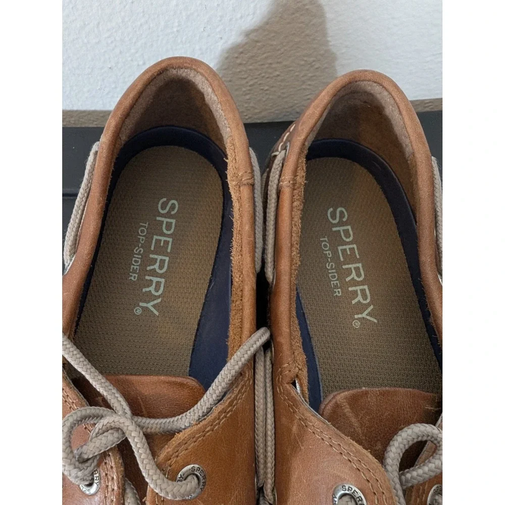 Sperry Top-Sider Men's 9 Billfish Tan Leather Boat Shoes 3-Eye Loafers Mesh